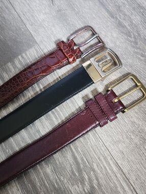 Dior Men's Multi-Belt Set in Black, Burgundy & Brown with Gold/Silver Buckles